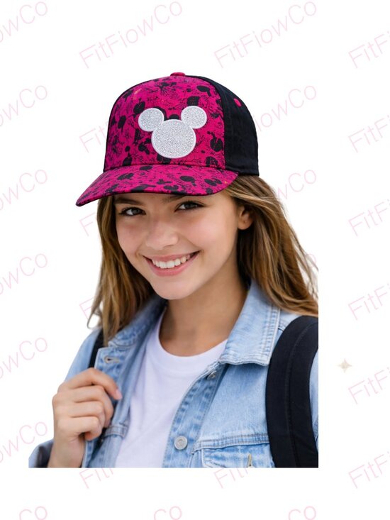 Disney Accessories - Disney Mickey Mouse Pink Black Youth Cap Adjustable Velcro Hat Glitter Logo